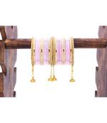 Shining Bangle With Jhumki And Lac Side Bangles For Two Hands