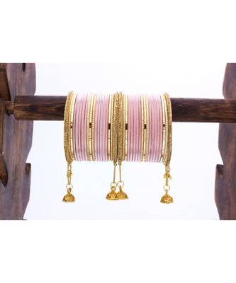 Shining Bangle With Jhumki And Lac Side Bangles For Two Hands 1