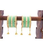 Shining Bangle With Jhumki And Lac Side Bangles For Two Hands