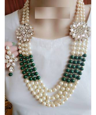 Gold Plated Pearl Layered Necklace Earring Traditional Jewellery Set 1