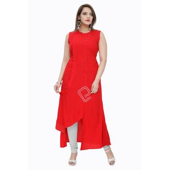 Red plain rayon ethnic-kurtis 1