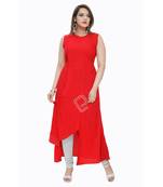Red plain rayon ethnic-kurtis