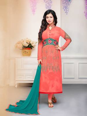 Orange printed georgette salwar 1