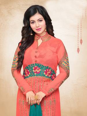 Orange printed georgette salwar 2