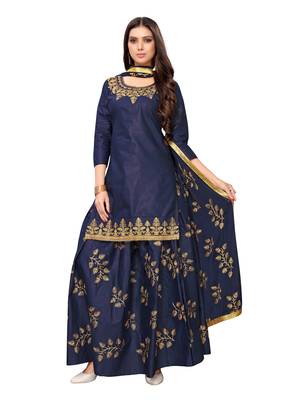 Navy-Blue Embroidered Cotton Salwar 1