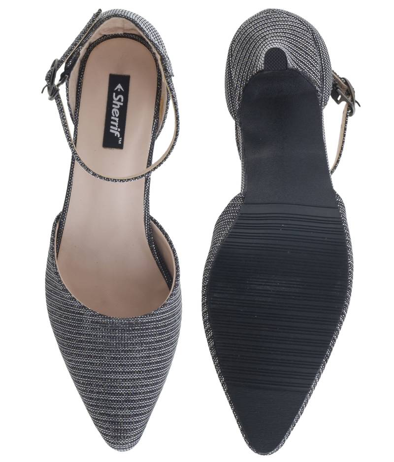 SHERRIF SHOES Women's Gunmetal Kitten Heel Sandals Sherrif Shoes