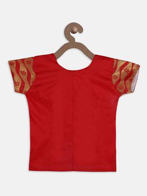 Red South Indian Pattu Pavadai Set For Girls 2