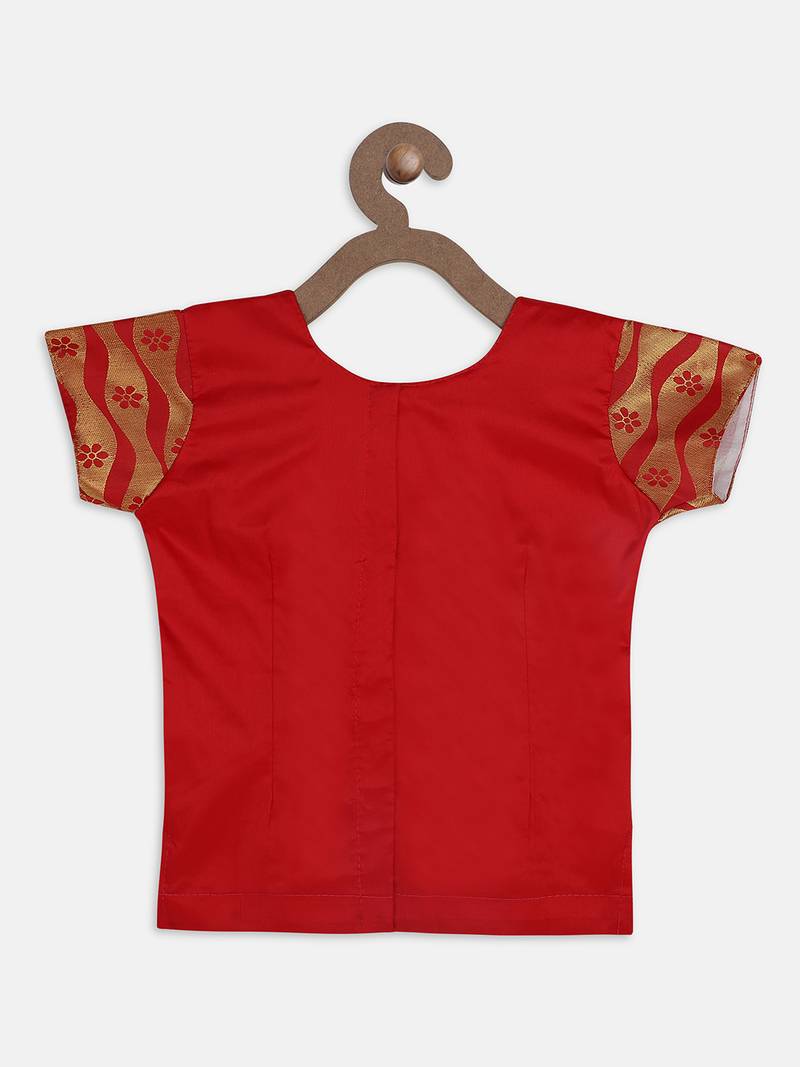 Red South Indian Pattu Pavadai Set For Girls