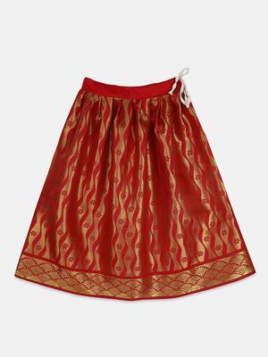 Red South Indian Pattu Pavadai Set For Girls 3