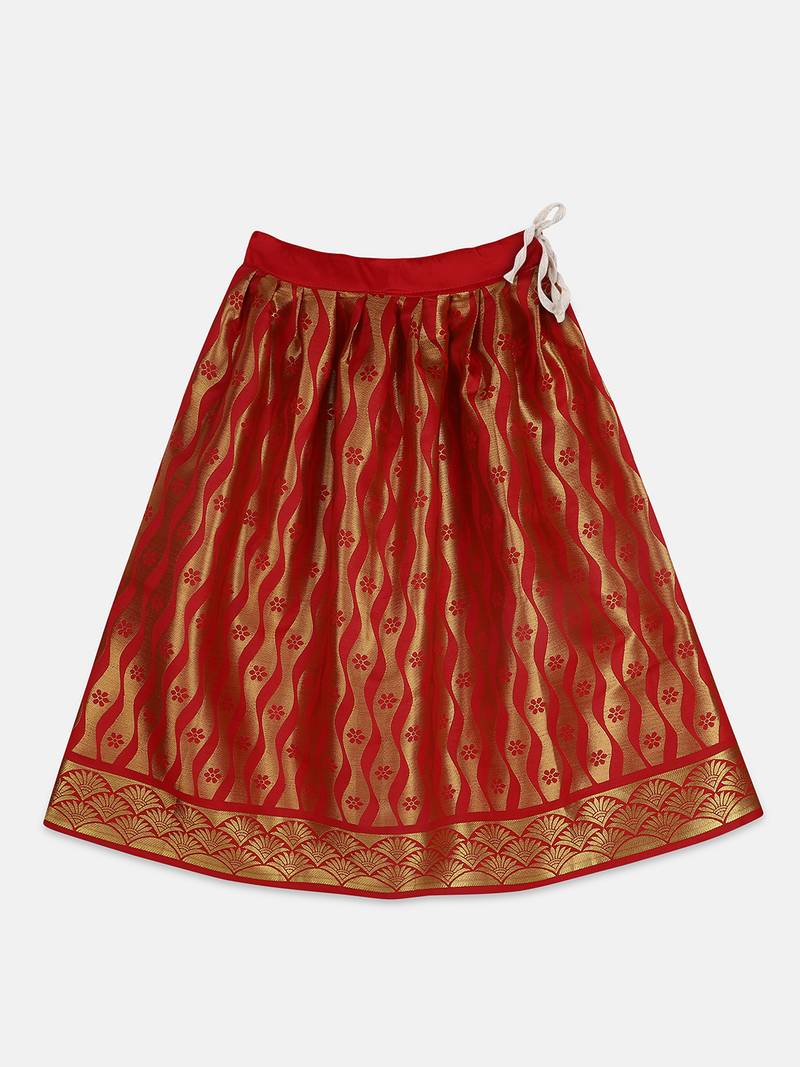 Red South Indian Pattu Pavadai Set For Girls