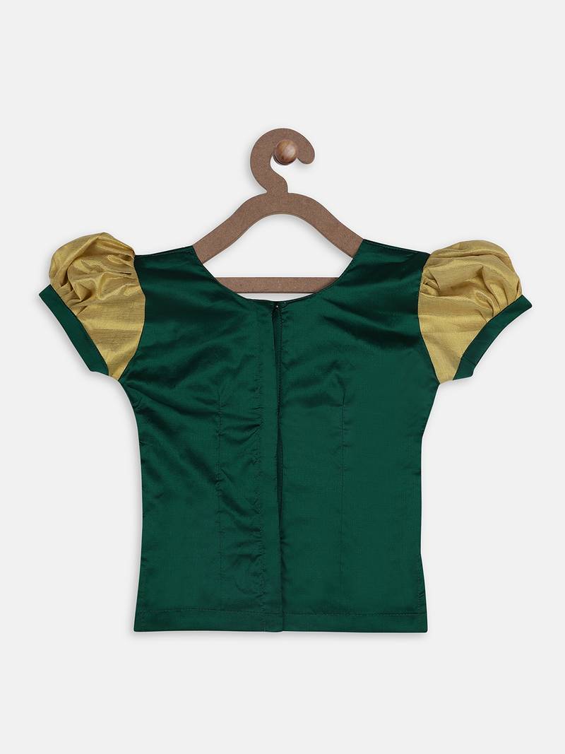 Green South Indian Pattu Pavadai Set For Girls