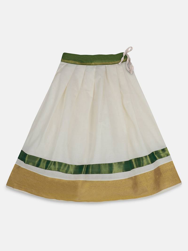 Green South Indian Pattu Pavadai Set For Girls