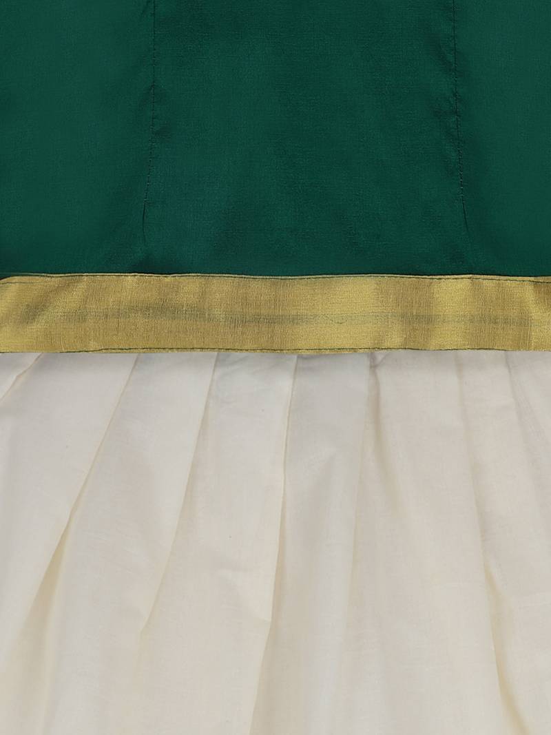 Green South Indian Pattu Pavadai Set For Girls