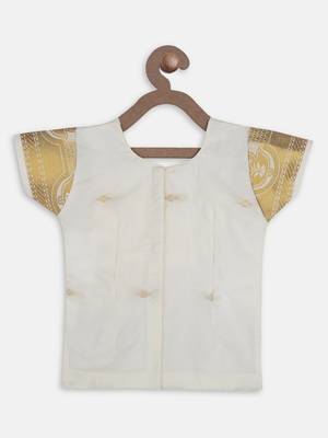 white woven art silk pattu pavadai set 2