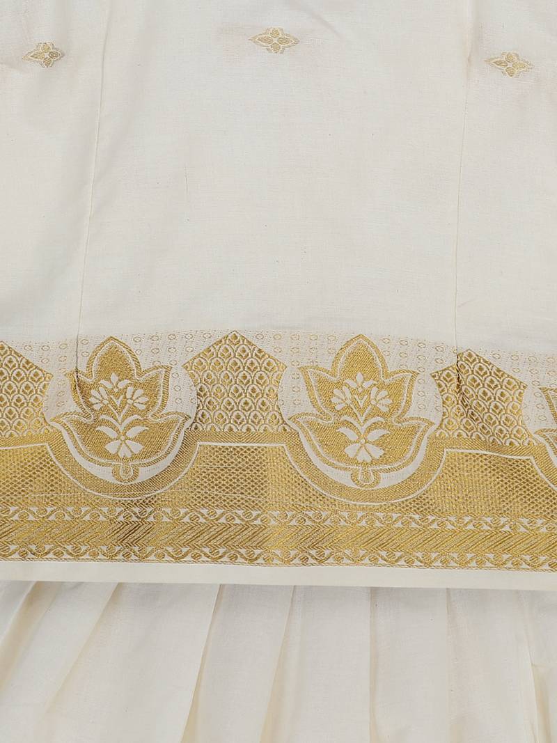 White South Indian Pattu Pavadai Set For Girls