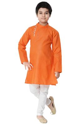 Orange plain cotton boys-kurta-pyjama 1