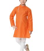 Orange plain cotton boys-kurta-pyjama