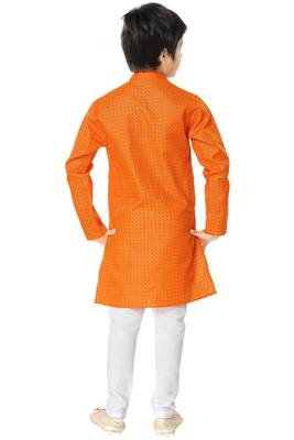 Orange plain cotton boys-kurta-pyjama 4