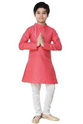 Pink plain cotton boys-kurta-pyjama 1
