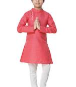 Pink plain cotton boys-kurta-pyjama