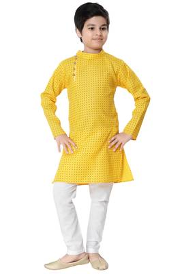 Yellow plain cotton boys-kurta-pyjama 1