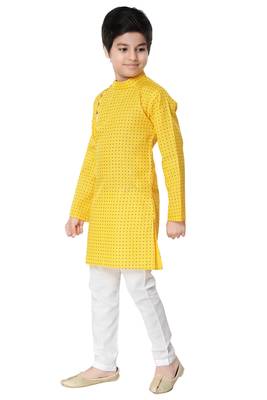 Yellow plain cotton boys-kurta-pyjama 2