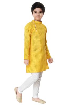 Yellow plain cotton boys-kurta-pyjama 3