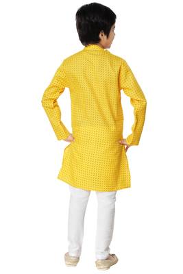 Yellow plain cotton boys-kurta-pyjama 4