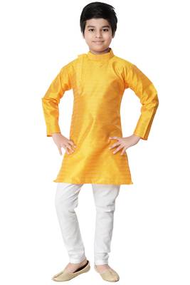 Yellow plain cotton boys-kurta-pyjama 1