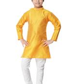 Yellow plain cotton boys-kurta-pyjama