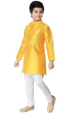 Yellow plain cotton boys-kurta-pyjama 2