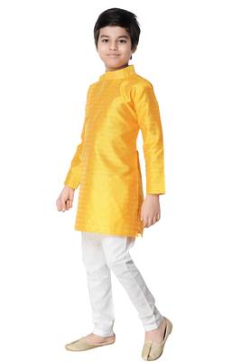 Yellow plain cotton boys-kurta-pyjama 3