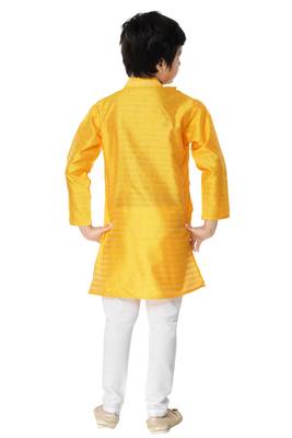 Yellow plain cotton boys-kurta-pyjama 4