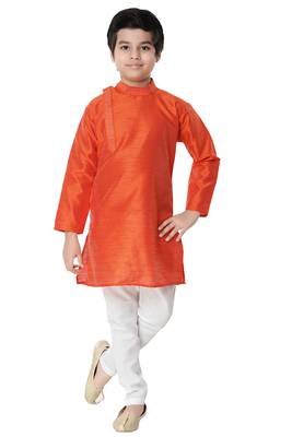 Orange plain cotton boys-kurta-pyjama 1