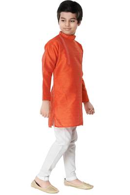 Orange plain cotton boys-kurta-pyjama 3