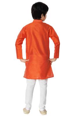 Orange plain cotton boys-kurta-pyjama 4