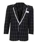 Black plain silk blend boys-blazer