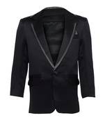 Black plain silk blend boys-blazer