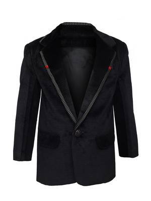 Black plain silk blend boys-blazer 1