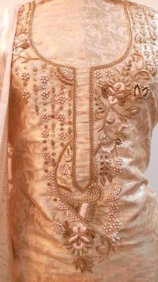 Suroh by Chandni Powder Pink Zari Weave Chanderi Silk Hand Embroidery Suit Fabric 1