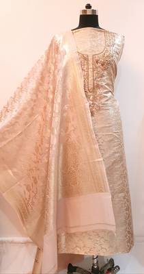 Suroh by Chandni Powder Pink Zari Weave Chanderi Silk Hand Embroidery Suit Fabric 2