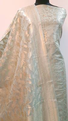Suroh by Chandni Sea Green Chanderi Silk Zari Weave Suit Fabric 1