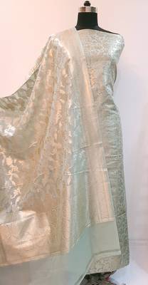Suroh by Chandni Sea Green Chanderi Silk Zari Weave Suit Fabric 2