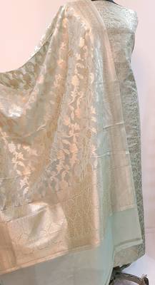 Suroh by Chandni Sea Green Chanderi Silk Zari Weave Suit Fabric 3