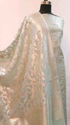 Suroh by Chandni Sea Green Chanderi Silk Zari Weave Suit Fabric 4