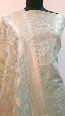 Suroh by Chandni Sea Green Chanderi Silk Zari Weave Suit Fabric 5