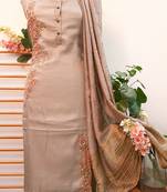 Suroh by Chandni Mouse Brown Pam Silk Handwork Unstitched Suit