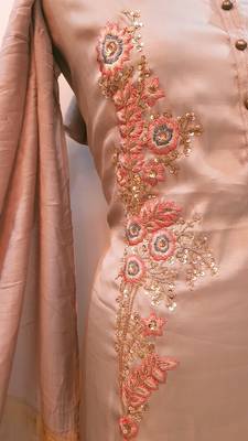 Suroh by Chandni Mouse Brown Pam Silk Handwork Unstitched Suit 3