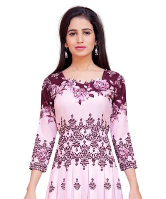 Pink Printed Heavy Rayon Floral Print Gown 3
