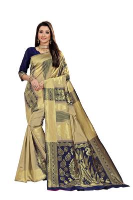  blue woven jacquard saree with blouse 1